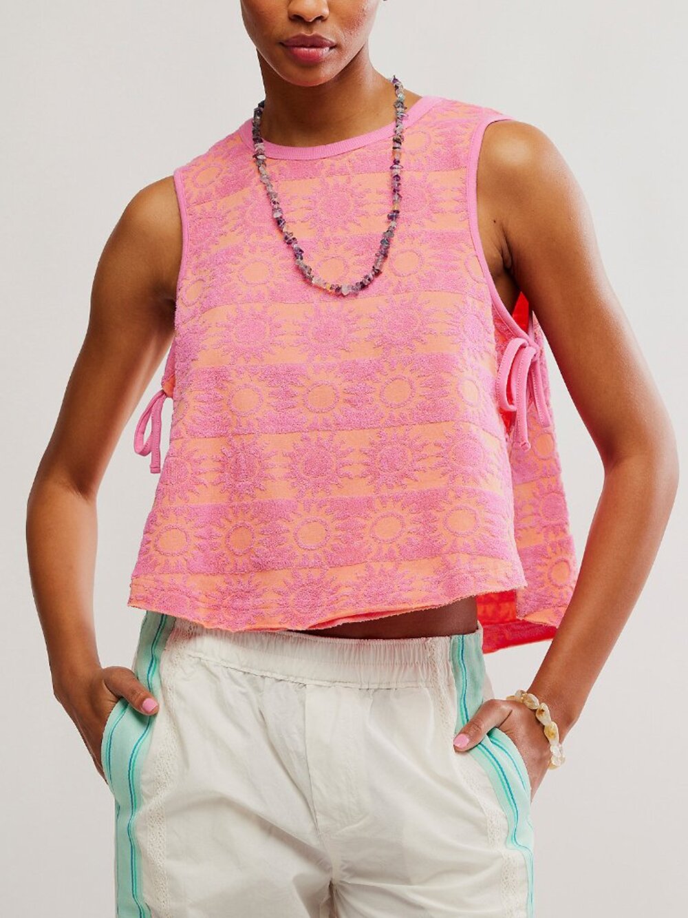 FREE PEOPLE Towel Terry Top / Pink Combo
